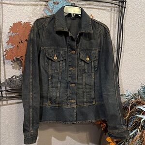 DKNY Dark Gray Distressed Denim Jacket
